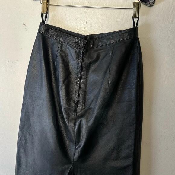 Vintage 80s Brass Plum Nordstrom Black Leather Pencil Skirt | Knee Length | M - Picture 3 of 11